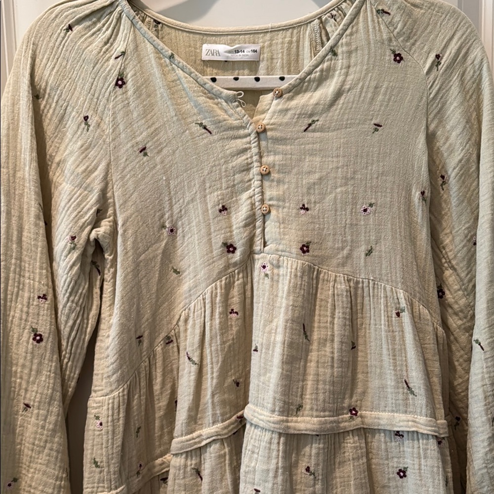 Zara Cream Dress with Purple Floral Embroidery